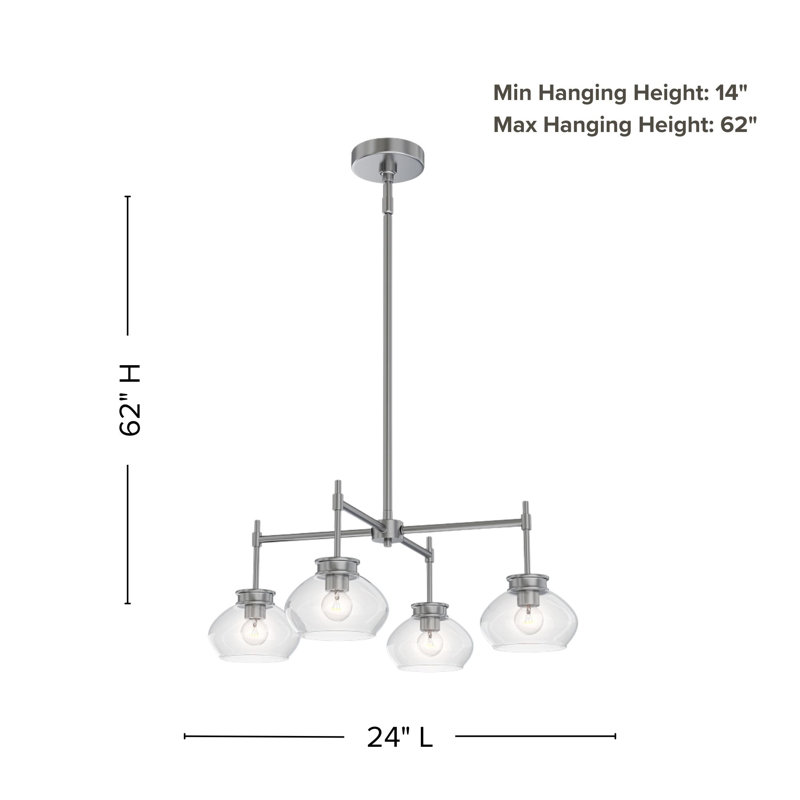 Kinsmon Plug & Play 4-Light Chandelier in Transitional and Modern Style-61.6 Inches Tall and 24 Inches Wide, Brushed Nickel