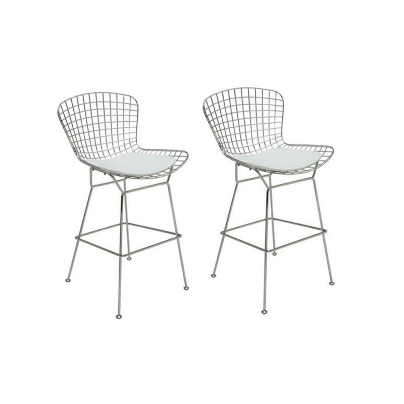 Tabouret de bar et de comptoir Aceves, Tabouret de comptoir (siège d'une hauteur de 26 p, Blanc
