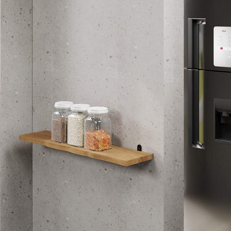 Chunky Shelf Kit, 'L' Metal Bracket, Pre-Sanded or Waxed, 2.5cm H x 60cm W x 20cm D, Natural Wood