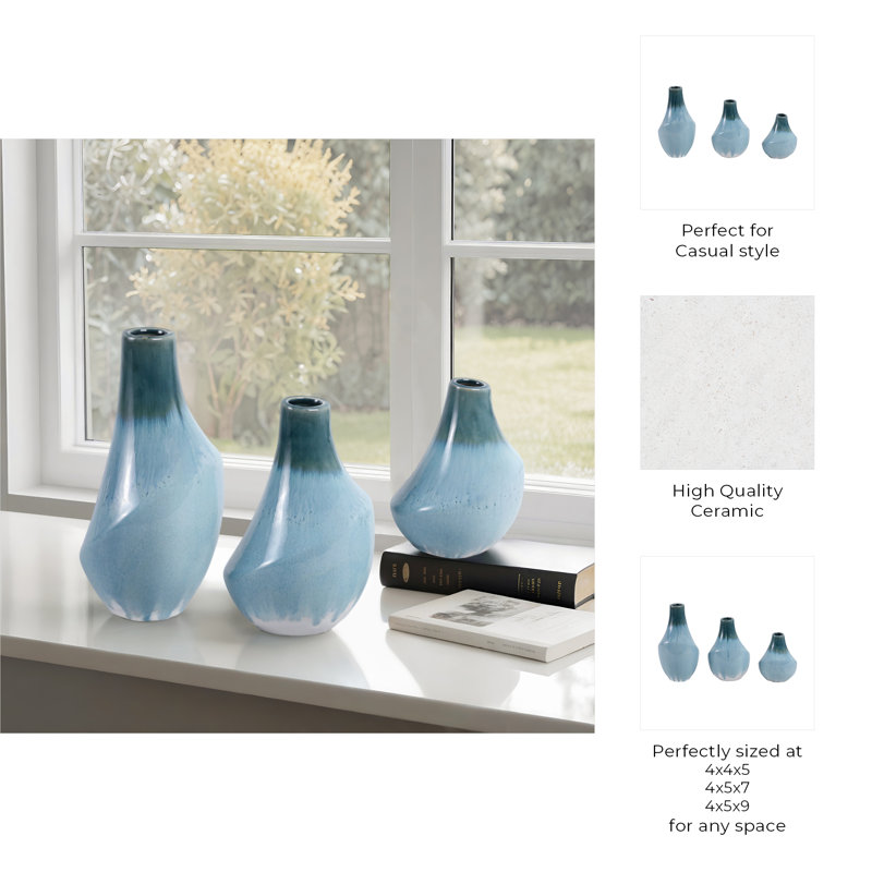 Astoria Handmade Stoneware/Ceramic Table Vase, Green/Light Blue