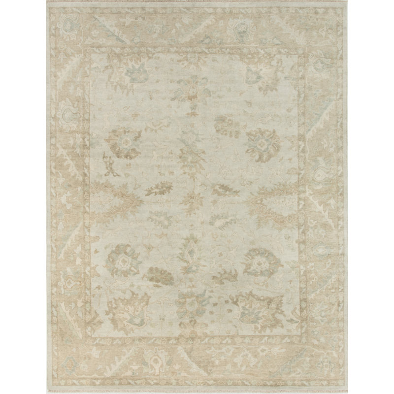 Tapis oriental bleu clair en laine noué à la main Westboro, Rectangle de 8 pi x 10 pi