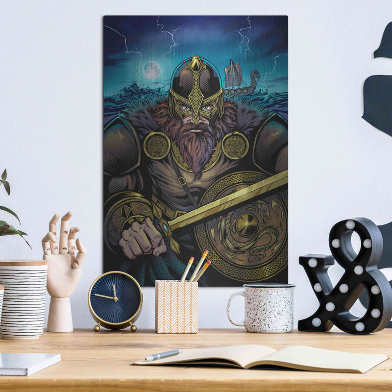 «Viking Sword and Shield Moonlight» par Flyland Designs, art mural en métal, H 16 po x l 12 po