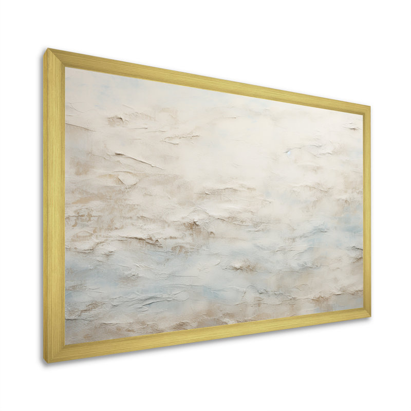 Beige bleu océan tempête III sur toile, Cadre doré simple, H 34 po x l 44 po x P 1,5 po