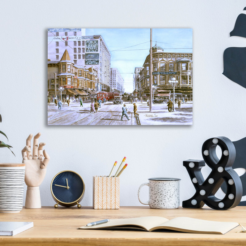 «Los Angeles 5Th And Hill» par Stanton Manolakas, art mural en verre acrylique, H 12 po x l 16 po x P 0,13 po