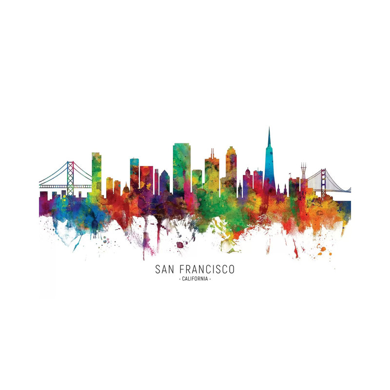 «San Francisco California Skyline» par Michael Tompsett, peinture sur toile tendue, H 12 po x l 18 po x 1,5 po