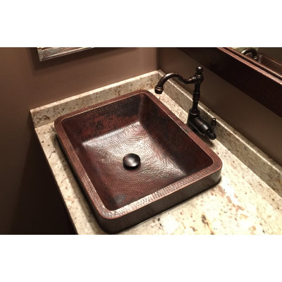 19" Rectangle Skirted Vessel Hammered Copper Sink