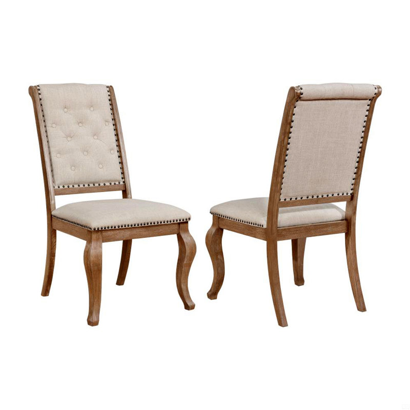 Ensemble de 2 chaises de salle à manger rembourrées en tissu, Noyer