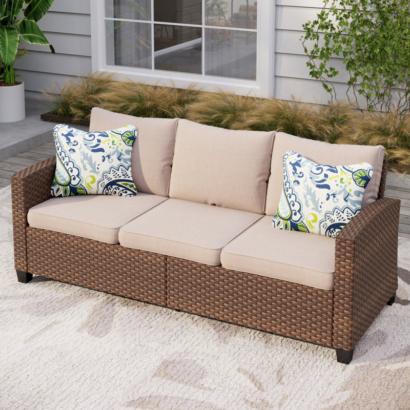 Argyri Stylish Wicker Outdoor Patio Sofa & All-Weather Rattan, Beige