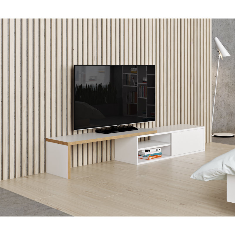 Meuble télé pour téléviseur de 88 po ou moins Kulyash, Blanc pure / contreplaqué