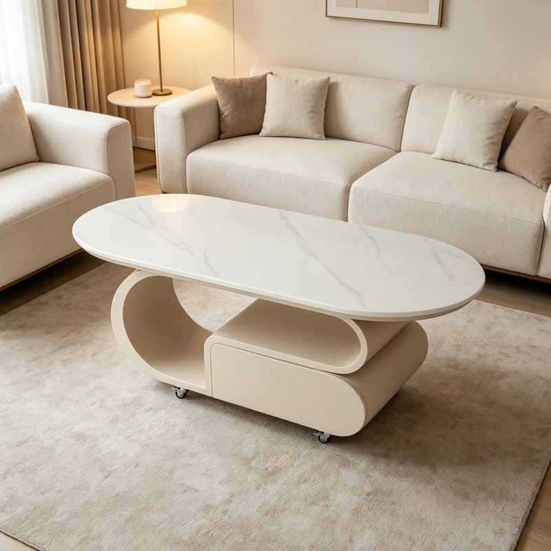 Table basse Modern Light Luxury, Crème, Blanc / Gris, H 17,71 po x L 51,18 po x l 27,55 po