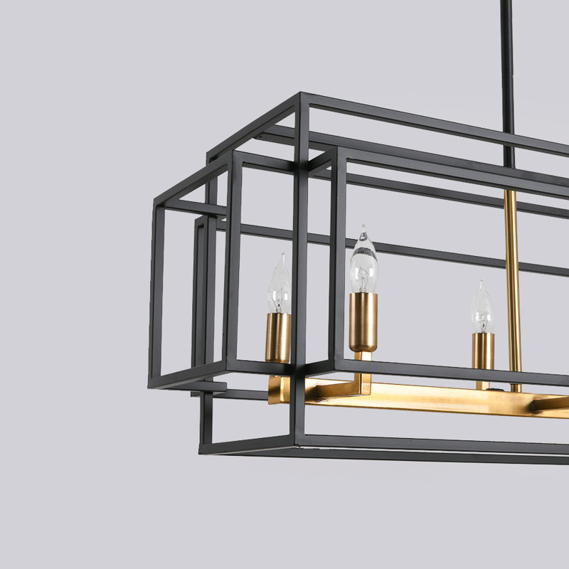 Horley 8 - Light Kitchen Island Square / Rectangle Chandelier, Black/Antique Brass