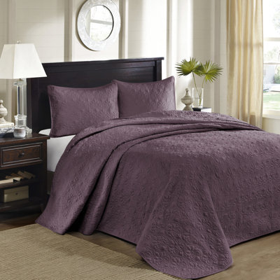 Purple Queen Reversible Bedspread - Classic Stitch Pattern For A Charming Appeal Pre-washed Cotton Filling Comfort Oversized To Fit Mattress Nicely Includes And 2 Matching Shams Machine Washable Rich