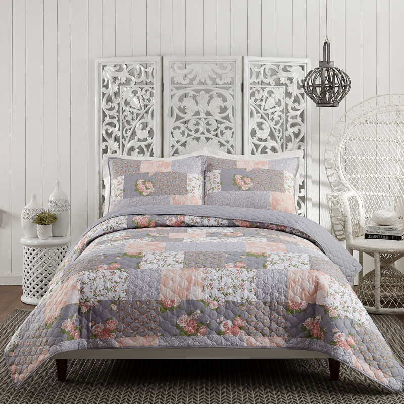 Ensemble de courtepointe en microfibre La Flor, Courtepointe pour lit double/grand et 2 taies déc