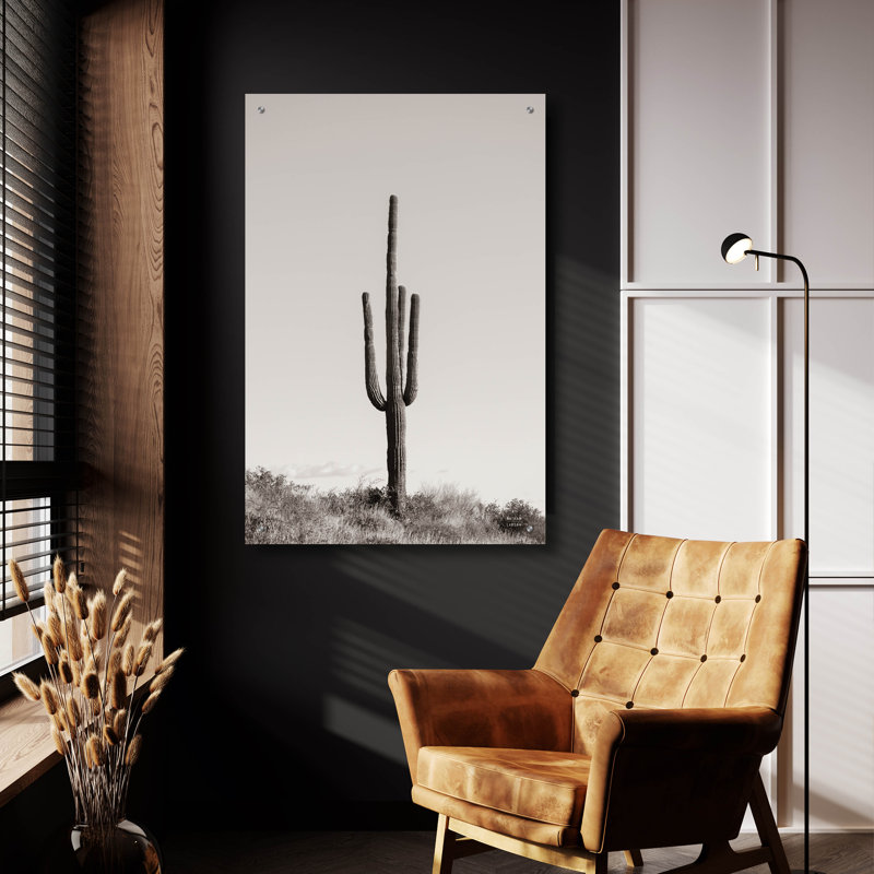 Art mural en verre «Saguaro après-midi» par Nathan Larson, H 36 po x l 24 po x P 0,2 po