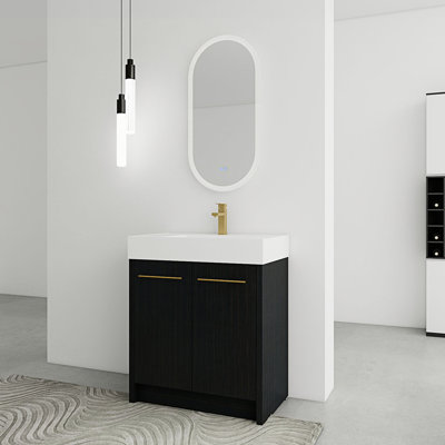 Meuble-lavabo autoportant avec lavabo en résine et porte à fermeture douce