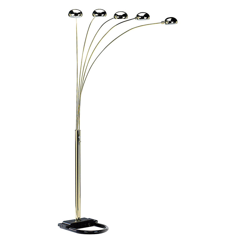 84" Tall Metal Floor Lamp With 5 Adjustable Arch Arms, Gold, Gold