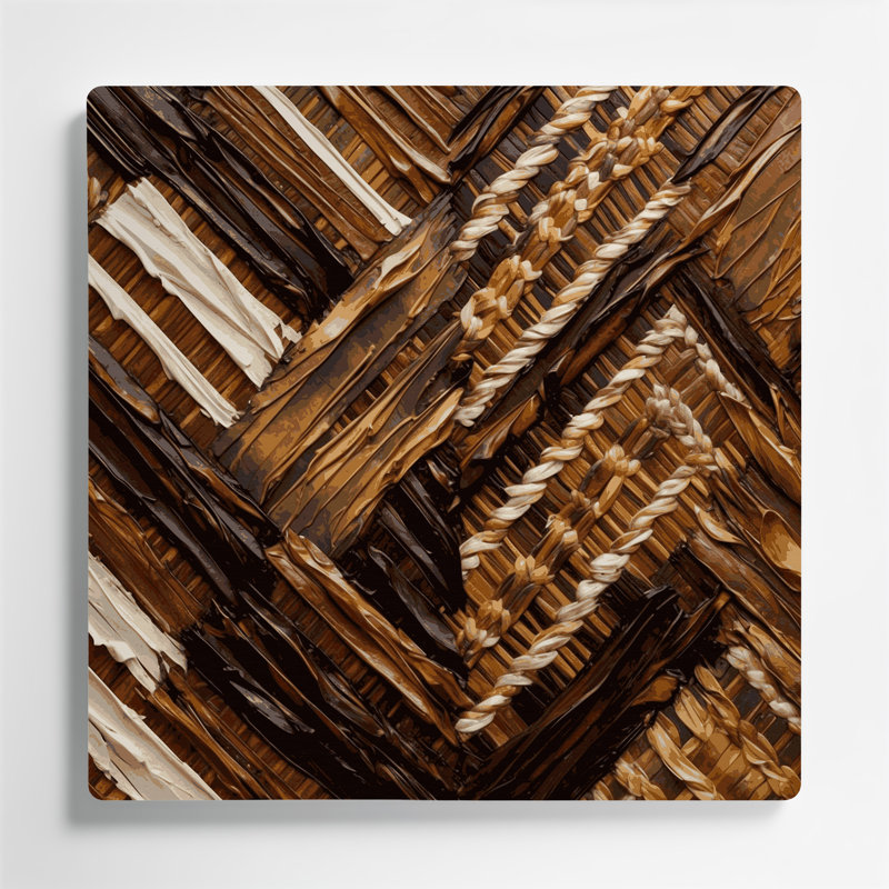 Hawaiian Lauhala tissage d'art mural en métal brun, H 32 po x l 32 po