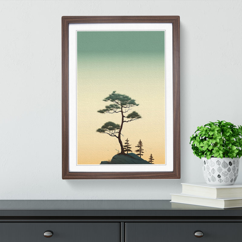Pine Tree Minimalism - Single Picture Frame Print on Wood, Walnut Framed, 34cm H x 25cm W