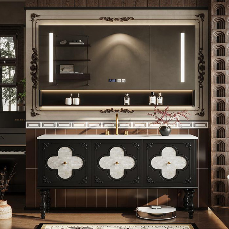 American-style fashionable bathroom cabinet, 59", Black