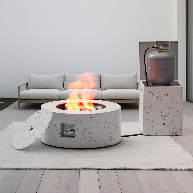 30'' Round Steel Propane Smokeless Fire Pit Table With Lid, Spotted White