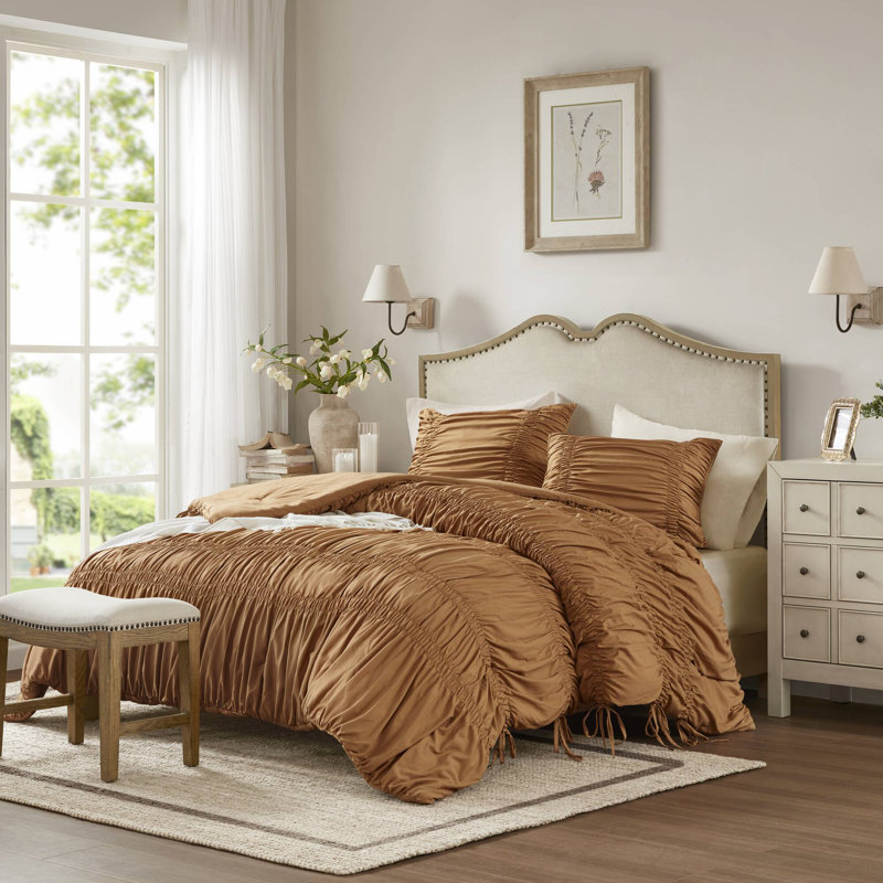Ensemble d'édredon en microfibre Ria Mia, Édredon pour grand lit + 2 taies décoratives, Brun