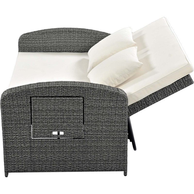 Wicker Rattan Double Chaise Lounge, 2-Person Reclining Daybed With Adjustable Back And Cushions, Free Furniture Protection Cover