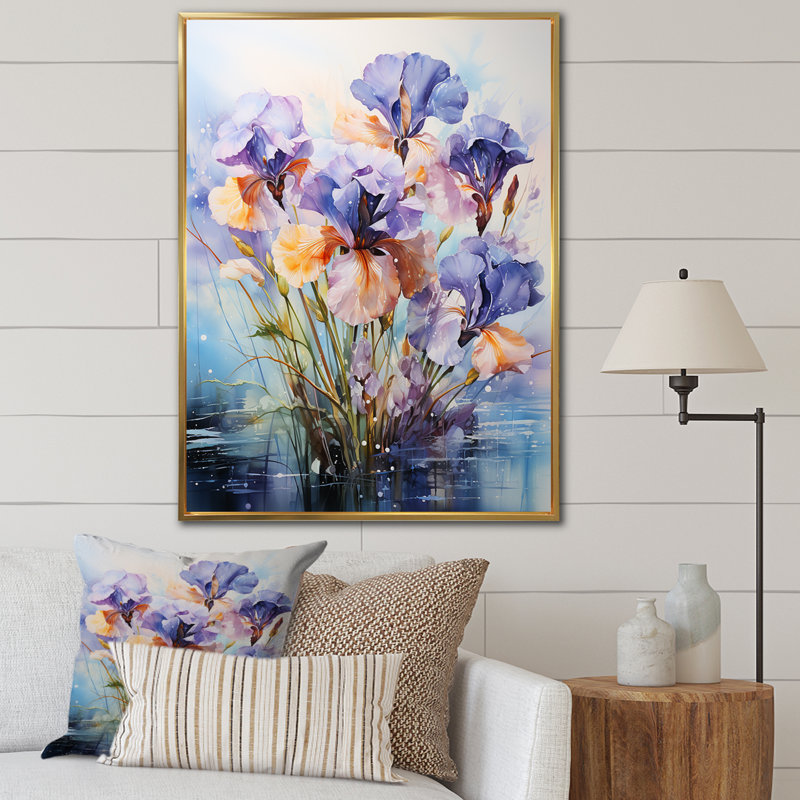 Louima " Meadow Iris Impression ", 32" H x 24" W x 1" D, Gold Floater Framed