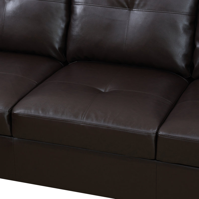 Amielia Faux Leather Sectional, Black, Right Hand Facing, Brown Faux Leather