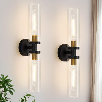 Ensemble de 2 appliques murales modernes - Luminaires câblés en verre transparent pour miroir de salle de bain et décor de couloir
