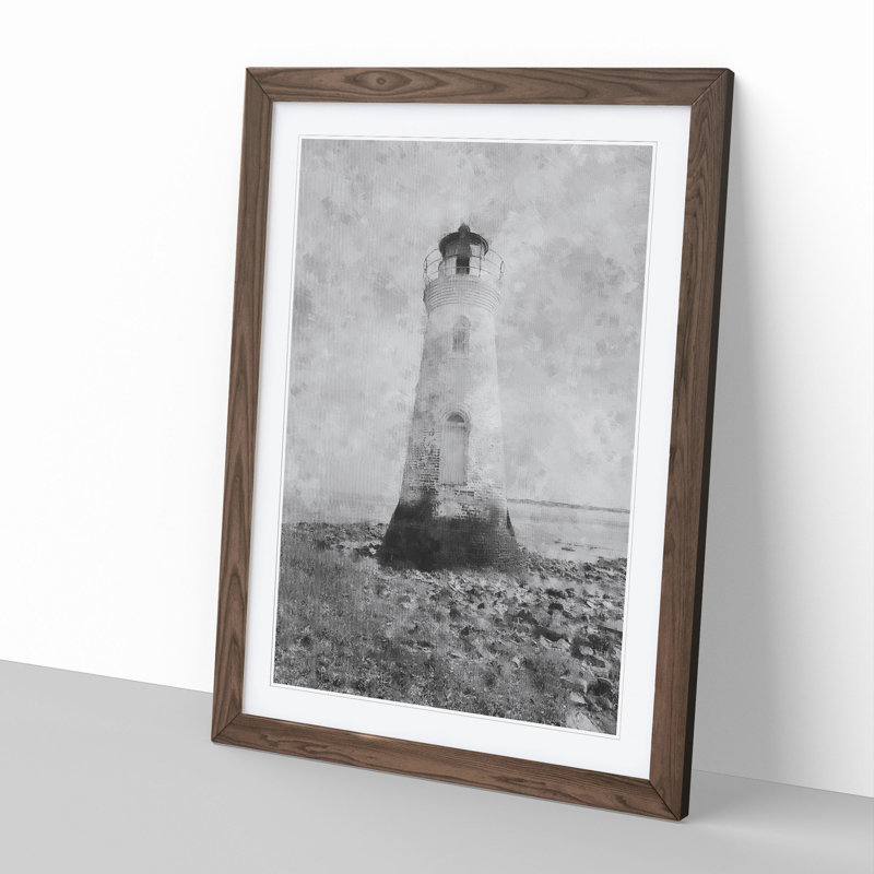 View of a Lighthouse Vol.3 - Picture Frame Graphic Art, 36cm H x 27cm W x 2cm D, Walnut