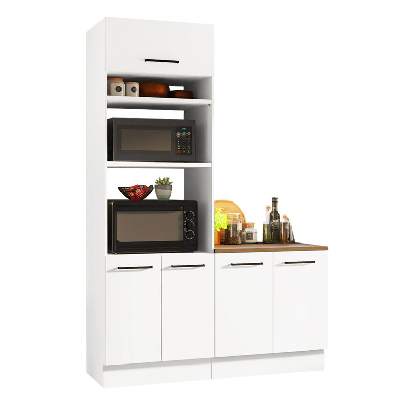 Ensemble de rangement de cuisine 2 pièces Madesa Hazel avec 3 portes, 3 tablettes et 2 portes, unités d'organisation en bois pour garde-manger de 59 pouces - Blanc