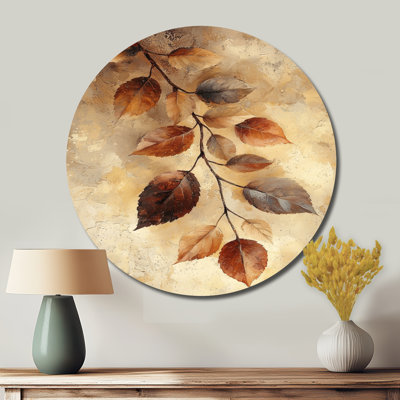 Kaajal - feuilles rondes, art mural en métal brun traditionnel