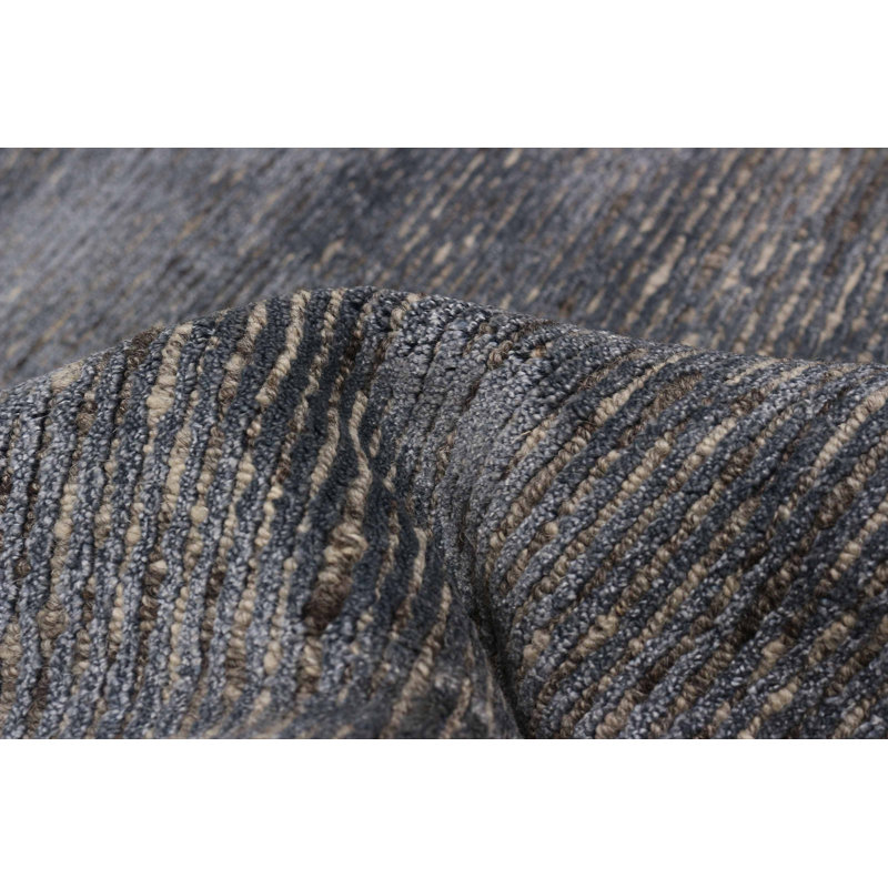 Tapis gris Loreto noué à la main unique 11 pi 4 po x 14 pi 6 po