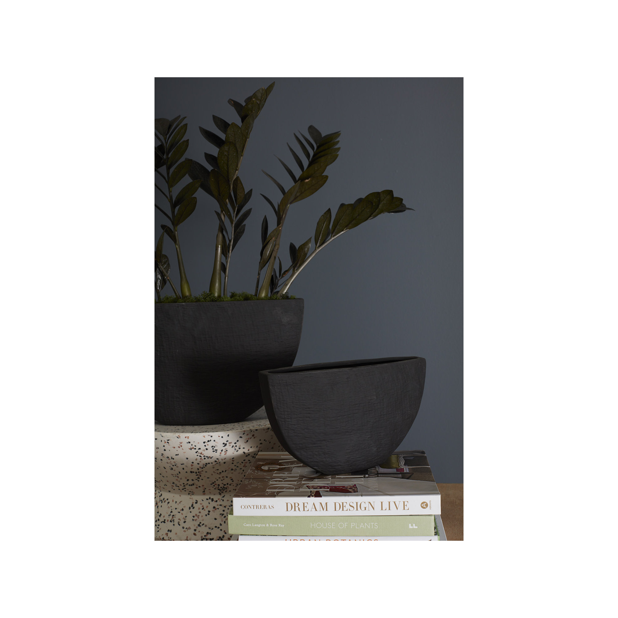 Handmade Ceramic Pot Planter, Black, 5.75" H x 10.25" W x 2.5" D