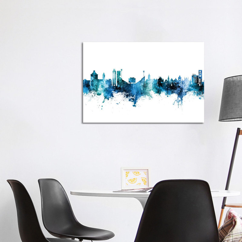Lawrence Kansas Skyline Blue Teal by Michael Tompsett - Wrapped Canvas Painting, 101.6 cm H x 66.04 cm W x 3.175 cm D