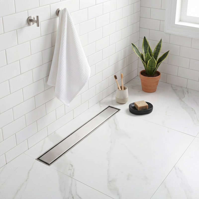 Drain de douche rectangulaire moderne avec insert 2 en 1 et couvercle plat convenant à Bahtroom, Nickel brossé, 23.6"