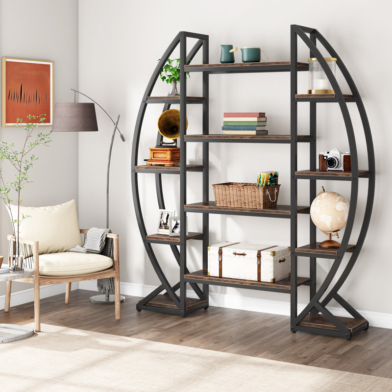 Penzane 69.68" H x 55.11" W Steel Etagere Bookcase, Brown
