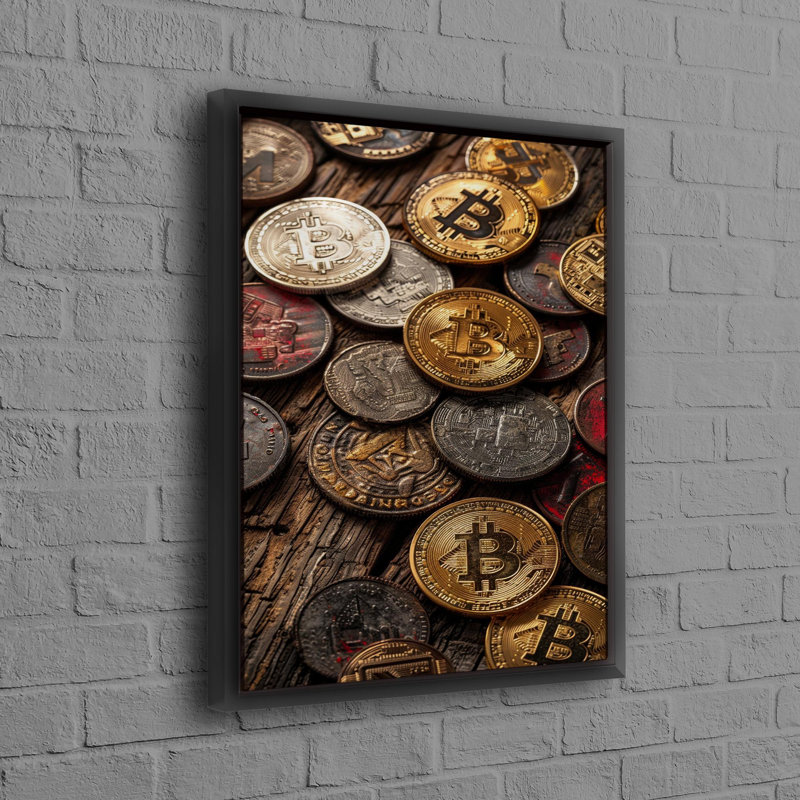 Large Modern Poster of Bitcoin Printed on 3D Canvas for Bohemian Wall Art and Crypto Money Wall Hanging, Black, 65" H x 45" W
