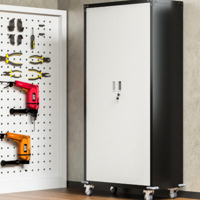 Armoire de garage verrouillable en métal avec 4 tablettes et roulettes réglables - option de rangement de bureau