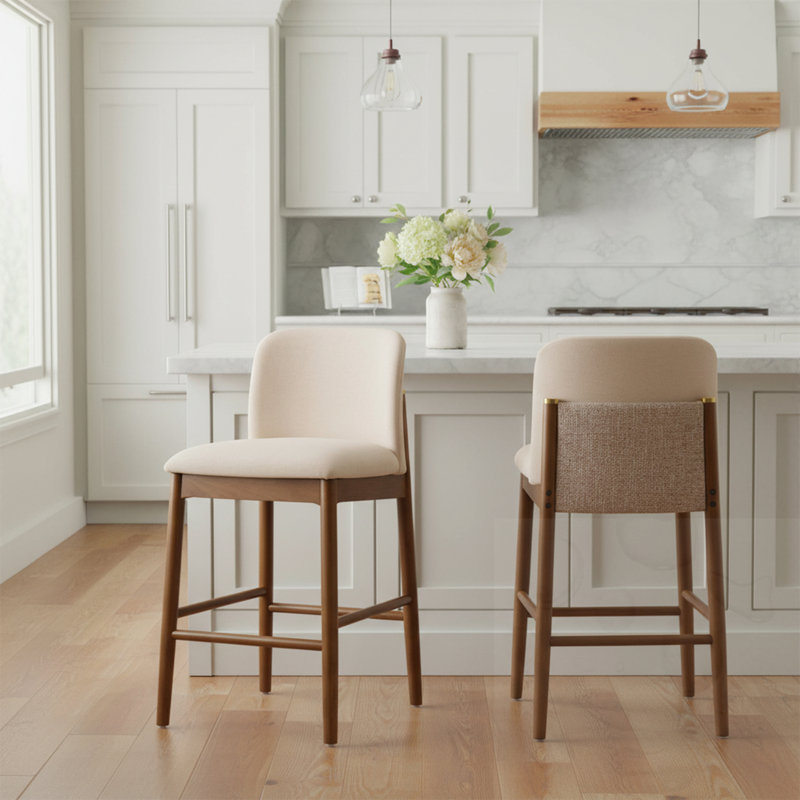 Chaise de bar avec revêtement beige, Noyer