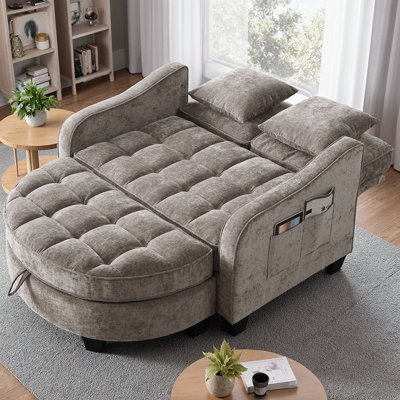 Corduroy Two-Seater Sofa with Storage Footrest, Double Chaise Longue with Irregular Armrests, Ergonomic Backrest and 2 Throw Pillows for Living Room,