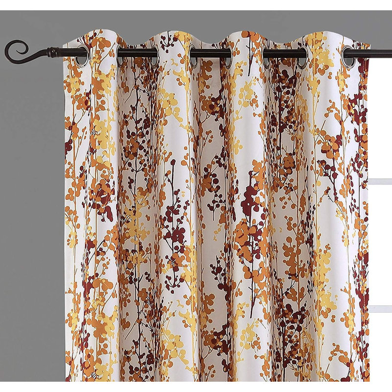 Aalayjah Abstract Floral Blossom Ink Painting Room Darkening Thermal Insulated Grommet Unlined Window Curtains 