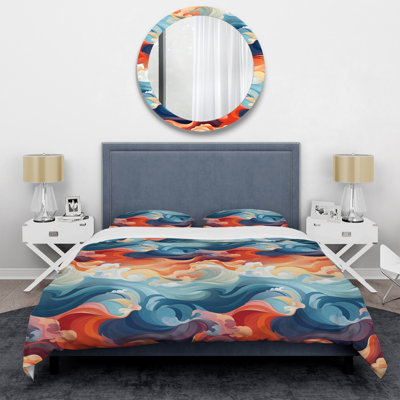 Ensemble de housse de couette Blue and Orange Swirling Harmony Waves