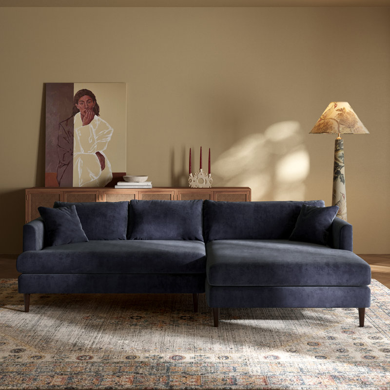 Lucerne 108" Velvet Sectional With Extra-Wide Chaise, Right Hand Facing