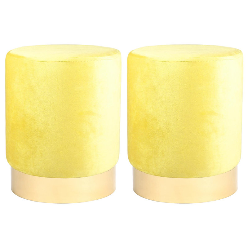 Harbour Housewares - Round Velvet Pouffes - 29 x 36cm, Yellow