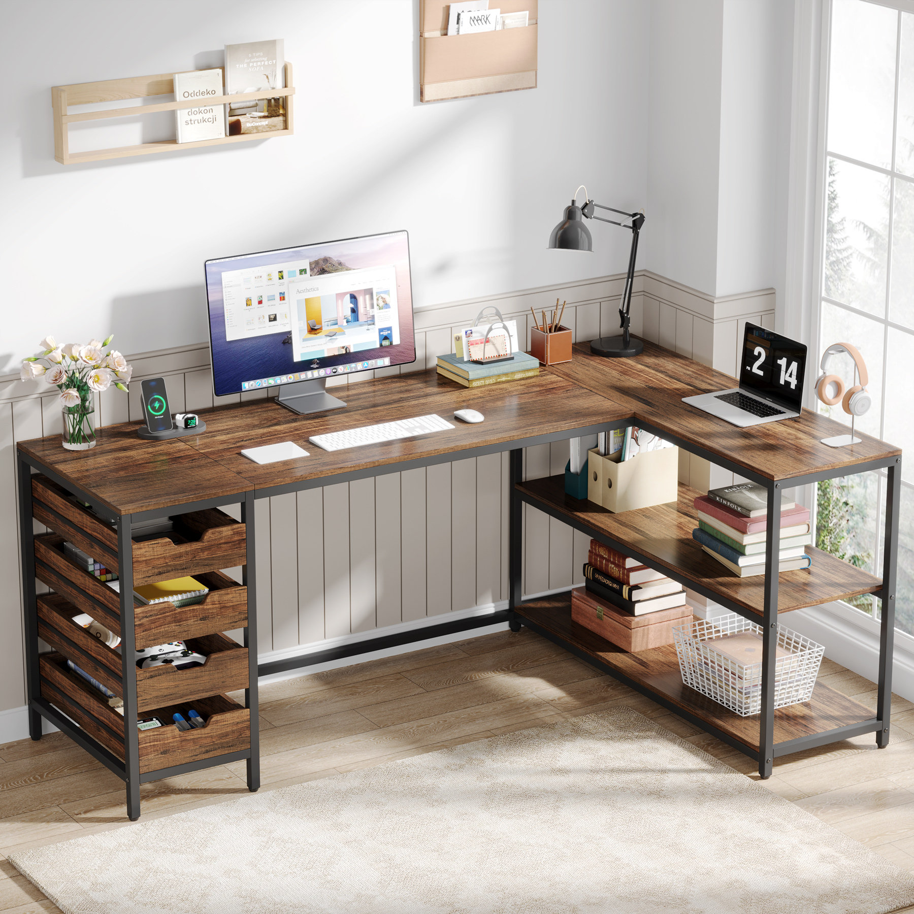 17 Stories Umbra L-Shaped Metal Base Computer Desk | Wayfair