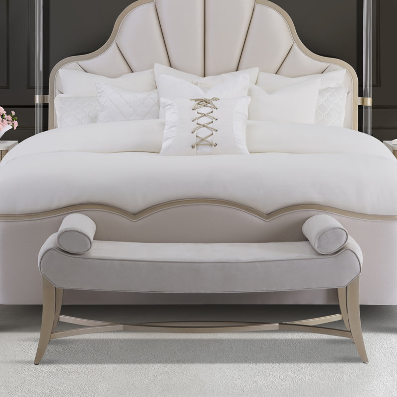 Malibu Crest Upholstered Bench, White/Chardonnay