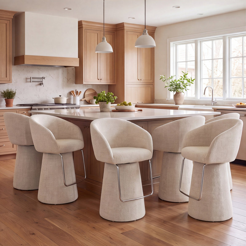 Tabourets de bar rembourrés modernes Everly, ensemble de 6, White, 6