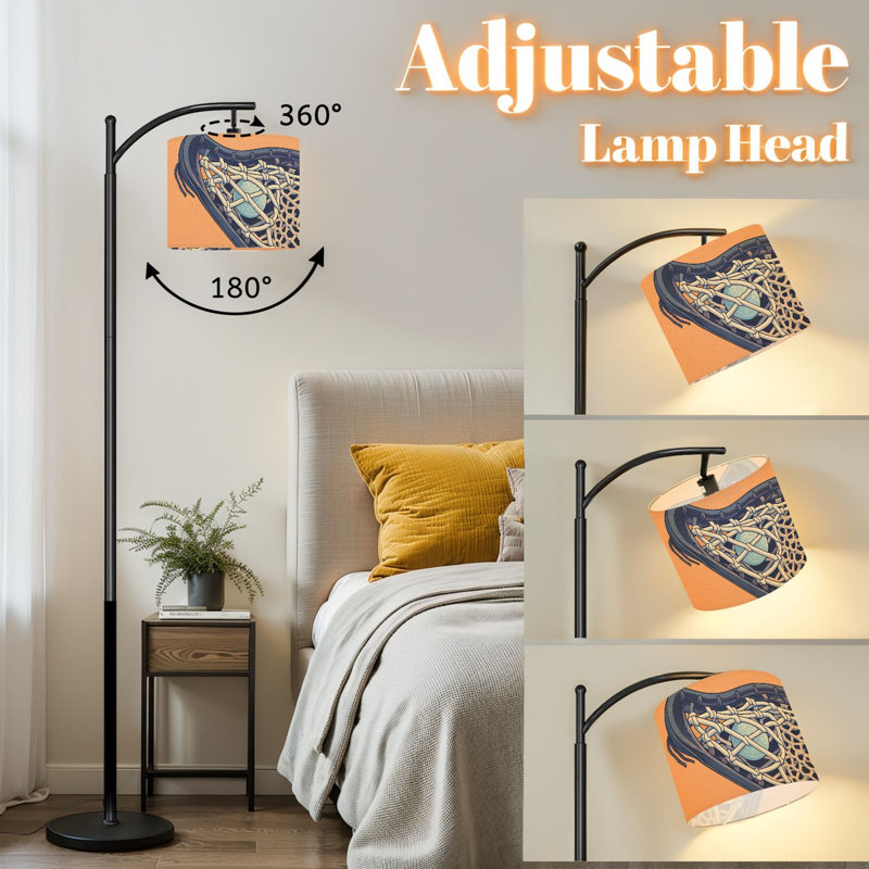 Arc Floor Lamp with Adjustable Lampshade Head Ball Black White Standing Lamp 3 Color Temperatures Dimmable Tall Pole Lamp with Foot Switch for Bedroom