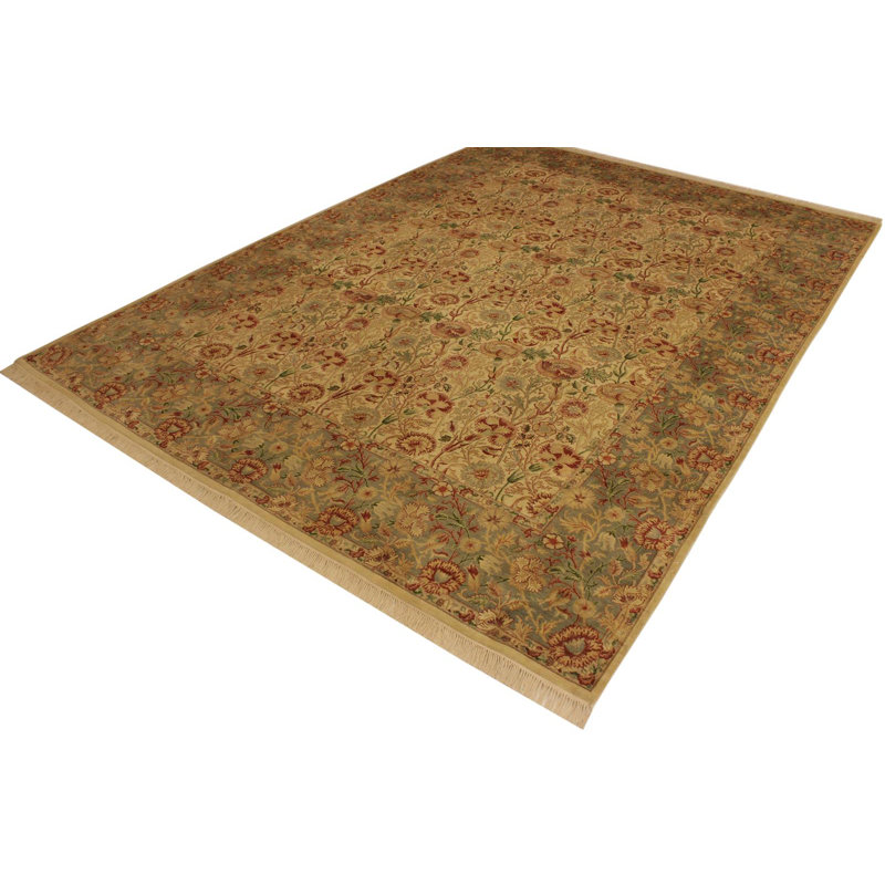 Tapis rouge / beige en laine noué à la main à motif floral 9 pi x 12 pi 7 po Roca